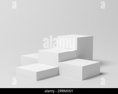 Product display. Display plinths. Stand. White color. 3d illustration. Stock Photo