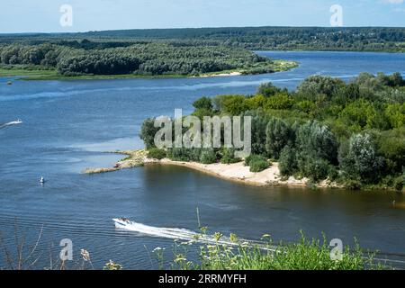 Landscape in a continental climate with a bend in the river and wooded banks Stock Photo