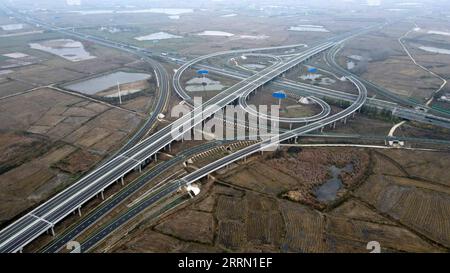 221128 -- HEFEI, Nov. 28, 2022 -- This aerial photo taken on Nov. 27, 2022 shows Fushan interchange of an expressway linking Lai an County and Tianchang City of Chuzhou, east China s Anhui Province. The 67.135-kilometer-long expressway has passed acceptance check.  CHINA-ANHUI-CHUZHOU-TIANCHANG EXPRESSWAY CN LiuxJunxi PUBLICATIONxNOTxINxCHN Stock Photo