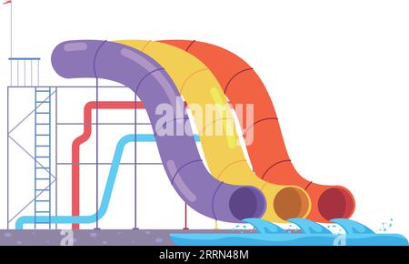 Water tube ride. Plastic park tunnel attraction isolated on white background Stock Vector