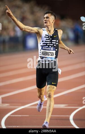 Brussels, Belgium. 8th Sep 2023. Jakob Ingebrigtsen of Norway broke the 24 year old 2000m World Record at the Allianz Memorial Van Damme at the King Baudouin Stadium, Brussels on the 8th September 2023  Photo by Gary Mitchell/Alamy Live News Stock Photo