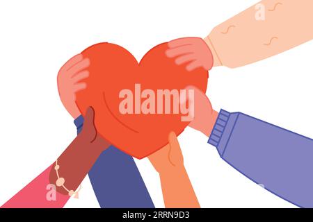 Heart in human hands. Compassion symbol. Volunteer together isolated on white background Stock Vector