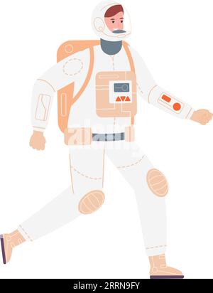 Running astronaut. Fast futuristic space explorer character isolated on white background Stock Vector