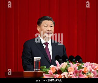 221230 -- BEIJING, Dec. 30, 2022 -- Chinese President Xi Jinping, also general secretary of the Communist Party of China Central Committee and chairman of the Central Military Commission, delivers an important speech at the New Year gathering organized by the National Committee of the Chinese People s Political Consultative Conference CPPCC in Beijing, capital of China, Dec. 30, 2022.  CHINA-BEIJING-CPPCC-NEW YEAR GATHERING CN LixXueren PUBLICATIONxNOTxINxCHN Stock Photo