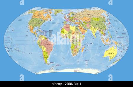 World Map Political Finnish Language Wagner VII projection Stock Vector