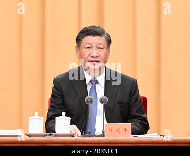 230109 -- BEIJING, Jan. 9, 2023 -- General secretary of the Communist Party of China CPC Central Committee Xi Jinping, also Chinese president and chairman of the Central Military Commission, addresses the second plenary session of the 20th CPC Central Commission for Discipline Inspection in Beijing, capital of China, Jan. 9, 2022.  CHINA-XI JINPING-CPC-CCDI-PLENARY SESSION CN ZhangxLing PUBLICATIONxNOTxINxCHN Stock Photo