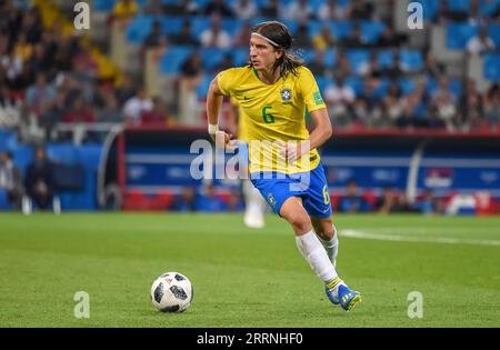 Moscow, Russia - June 27, 2018. Brazil national team left-back Filipe Luis during FIFA World Cup 2018 match Serbia vs Brazil (0-2) Stock Photo