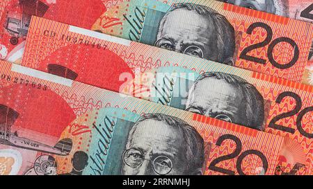 Australian Twenty dollar ($20) banknotes background Stock Photo