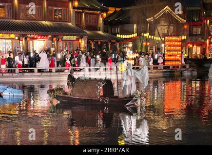 230227 -- LUOYANG, Feb. 27, 2023 -- Actors perform at Luoyi ancient city in Luoyang, central China s Henan Province, Feb. 22, 2023. Official data showed that the city saw 10.31 million trips in January of 2023, generating 6.28 billion yuan about 902.44 million U.S. dollars in revenue, up 746.63 percent and 690.06 percent year on year respectively.  CHINA-HENAN-LUOYANG-CULTURAL AND TOURISM INDUSTRY CN LixAn PUBLICATIONxNOTxINxCHN Stock Photo