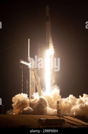 230302 -- WASHINGTON, March 2, 2023 -- This photo taken on March 2, 2023 shows the launching of the SpaceX Falcon 9 rocket and Dragon spacecraft Endurance from Kennedy Space Center in Florida, the United States. and SpaceX launched the Crew-6 mission to the International Space Station ISS on early Thursday. /Handout via Xinhua U.S.-FLORIDA--SPACEX-CREW-6 MISSION NASA PUBLICATIONxNOTxINxCHN Stock Photo