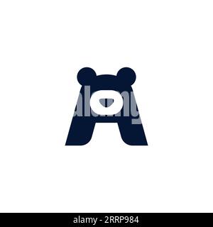 letter A is shaped cute bear. bear logo vector illustration Stock Vector