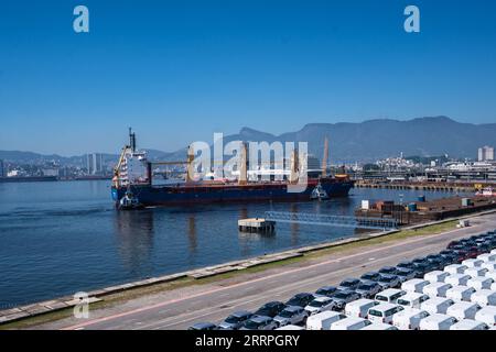 230324 -- RIO DE JANEIRO, March 24, 2023 -- A cargo ship arrives at Rio de Janeiro Port in Brazil, March 20, 2023. Established in the early 20th century, Rio de Janeiro Port is one of the important seaports for goods import and export in Brazil, playing a significant role in the country s economic and trade development.  BRAZIL-RIO DE JANEIRO-PORT WangxTiancong PUBLICATIONxNOTxINxCHN Stock Photo