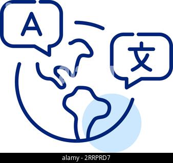 Earth globe with translation symbol messages. Pixel perfect, icon Stock Vector