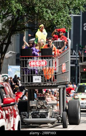 230416 -- HOUSTON, April 16, 2023 -- An art car participates in the 36th Houston Art Car Parade in Houston, Texas, the United States, April 15, 2023. The yearly event gathered over 250 art cars and other exhibits, drawing in more than 250,000 spectators. The parade showcased a diverse range of wheeled vehicles, including bicycles, unicycles, lawnmowers, cars, and go-karts. Photo by /Xinhua U.S.-HOUSTON-ART CAR PARADE ChenxChen PUBLICATIONxNOTxINxCHN Stock Photo