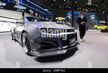 230418 -- SHANGHAI, April 18, 2023 -- A Chevrolet car is displayed at the 20th Shanghai International Automobile Industry Exhibition in Shanghai, east China, April 18, 2023. The 20th Shanghai International Automobile Industry Exhibition kicked off Tuesday at the National Exhibition and Convention Center Shanghai. The exhibition, also known as Auto Shanghai 2023, is the first A-class international auto show held in China since the country adjusted its COVID-19 response. With 13 indoor exhibition halls, it boasts an exhibition area of more than 360,000 square meters. According to the organizer, Stock Photo