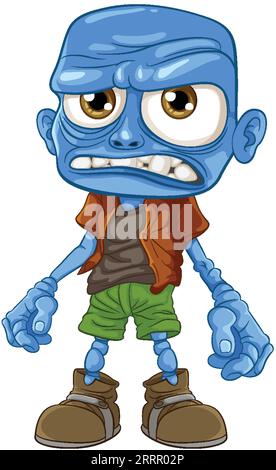 An old and grumpy zombie man with blue skin in a cartoon illustration ...