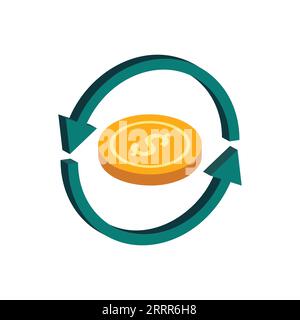 Money dollar coin rotating arrow transaction history 3d template Stock Vector