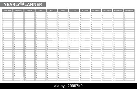 Yearly calendar empty planner template. List of task monthly written on paper Stock Vector