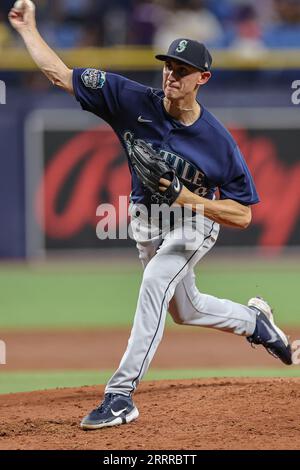 Seattle Mariners starting pitcher George Kirby throws in a baseball ...