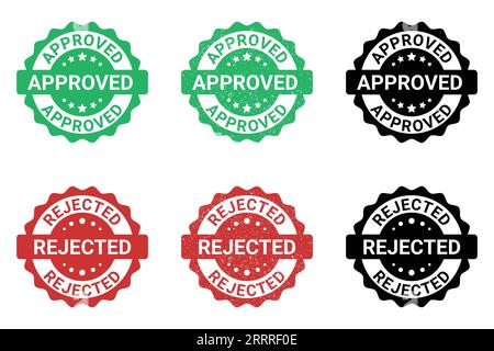 Approved and Rejected badge stamp in normal, grunge and icon style Stock Vector