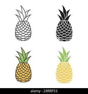 Pineapple tropical fruit icon in four different styles Stock Vector