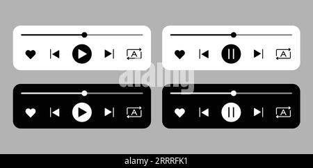 Music player play pause forward backward user interface (ui) design background. Light and dark color theme Stock Vector