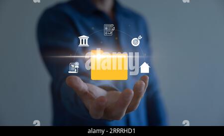 Document management system or DMS. Automation software to archiving and efficiently manage and information files. Knowledge and documentation. Stock Photo