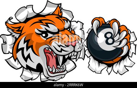 Tiger Angry Pool 8 Ball Billiards Mascot Cartoon Stock Vector