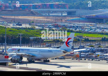 Construction of the Sydney Gateway road expansion project at Sydney Airport in Sydney, Australia, with Airport Drive seen in the foreground. Stock Photo