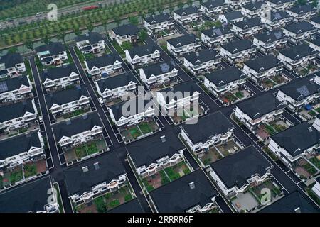 230611 -- HANGZHOU, June 11, 2023 -- This aerial photo taken on June 8, 2023 shows local residence of Tengtou Village, Ningbo City, east China s Zhejiang Province. Since 2003, Zhejiang, located in the Yangtze River Delta, has implemented a rural green revival program to overhaul the living environment of villages, which was granted the UN Environment Program s UNEP Champions of the Earth award in September 2018. For twenty years, the program has created thousands of beautiful villages, and fundamentally changed the face of the province s countryside.  CHINA-ZHEJIANG-RURAL GREEN REVIVAL PROGRAM Stock Photo