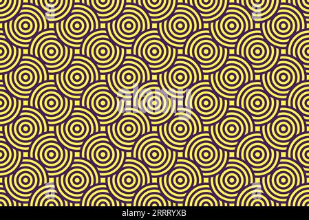 Yellow and purple overlap repeat circles pattern Japanese background. Circular waves japan seigaiha geometric circles wallpaper vector art. Stock Vector