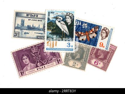 Vintage postage stamps from Fiji on a white background. Stock Photo