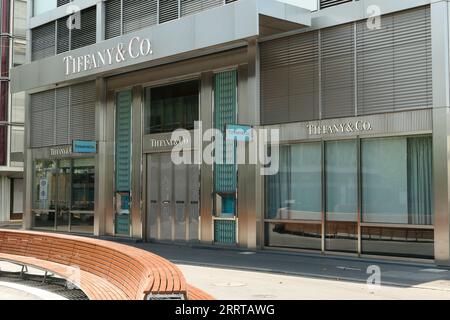 Geneva, switzerland. August 13. 2023. Tiffany and co store. Famous jewelry and tableware company. Stock Photo