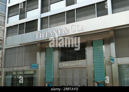 Geneva, switzerland. August 13. 2023. Tiffany and co store. Famous jewelry and tableware company. Stock Photo