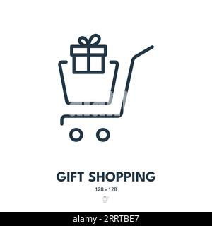 Gift Shopping Icon. Present, Surprise, Package. Editable Stroke. Simple Vector Icon Stock Vector