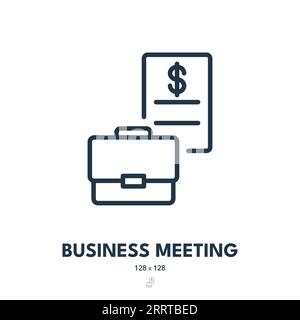 Business Meeting Icon. Briefcase, Businessman, Presentation. Editable Stroke. Simple Vector Icon Stock Vector