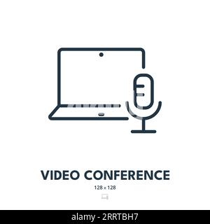 Video Conference Icon. Webinar, Video Call, Talk. Editable Stroke. Simple Vector Icon Stock Vector