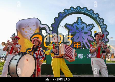 230720 -- HARBIN, July 20, 2023 -- Artists perform at the 21th China Harbin International Beer Festival in Harbin, capital of northeast China s Heilongjiang Province, July 20, 2023. The 21th China Harbin International Beer Festival opened here on Thursday.  CHINA-HEILONGJIANG-HARBIN-BEER FESTIVAL-OPEN CN ZhangxTao PUBLICATIONxNOTxINxCHN Stock Photo