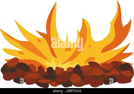 Fire flame with hot coals from wood. Flat fire for lifestyle design. Design element. Vector illustration. Stock Vector