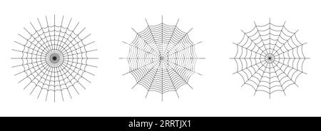 Symmetrical spider web icon. Geometric halloween badge. Minimal spooky sticker. Stock Vector