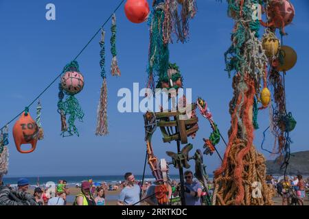 Watergate Bay, Cornwall, UK. 9th September 2023. UK Weather.  A glorious start for the Arts on the beach event at Watergate bay today. Credit SImon Maycock / Alamy Live News. Stock Photo