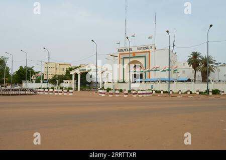 230810 -- NIAMEY, Aug. 10, 2023 -- This photo taken on Aug. 6, 2023 shows the building of National Assembly of Niger in Niamey, capital of Niger. Xinhua Headlines: How military coup in Niger could spill over to West Africa ZhengxYangzi PUBLICATIONxNOTxINxCHN Stock Photo