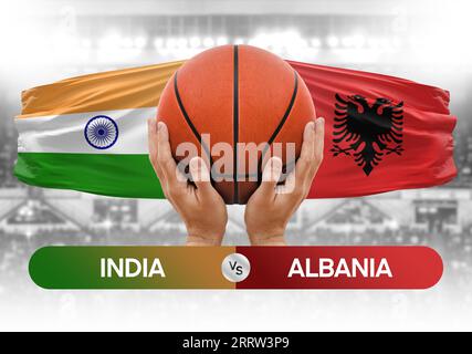 India vs Albania national basketball teams basket ball match competition cup concept image Stock Photo