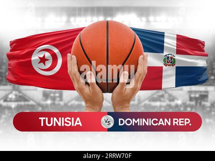Tunisia vs Dominican Republic national basketball teams basket ball match competition cup concept image Stock Photo