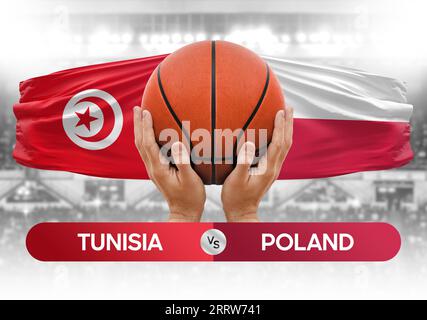 Tunisia vs Poland national basketball teams basket ball match competition cup concept image Stock Photo