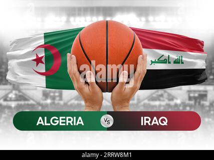 Algeria vs Iraq national basketball teams basket ball match competition cup concept image Stock Photo