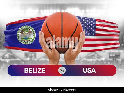 Belize vs USA national basketball teams basket ball match competition cup concept image Stock Photo