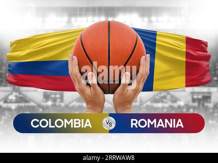 Colombia vs Romania national basketball teams basket ball match competition cup concept image Stock Photo