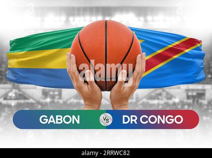 Gabon vs Dr Congo national basketball teams basket ball match competition cup concept image Stock Photo