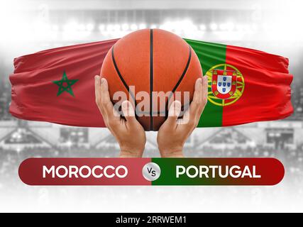 Morocco vs Portugal national basketball teams basket ball match competition cup concept image Stock Photo